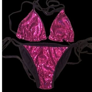Metallic HOT PINK SEQUIN LITTLE TINY BIKINI.